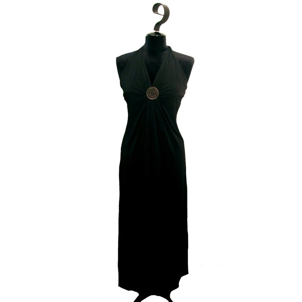 ABS Black Maxi Dress with Gold Buckle Size 2